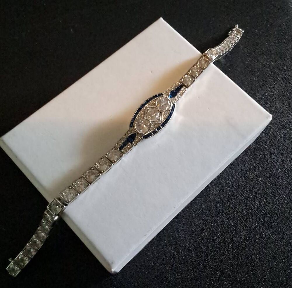 Gorgeous Luxury Simulated Blue & White Sapphire Statement Bracelet